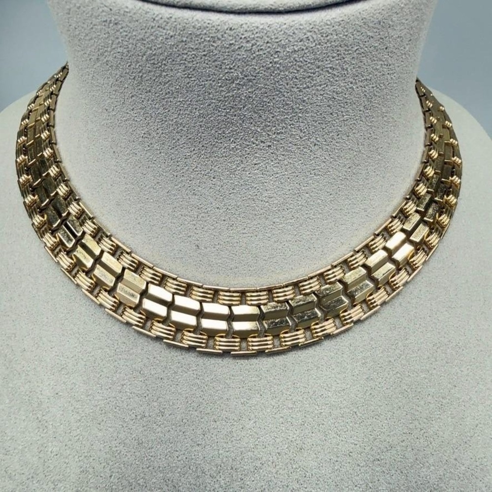 VTG Sarah Coventry Panther Link‎ Necklace Gold Tone Choker 15" Egyptian Revival